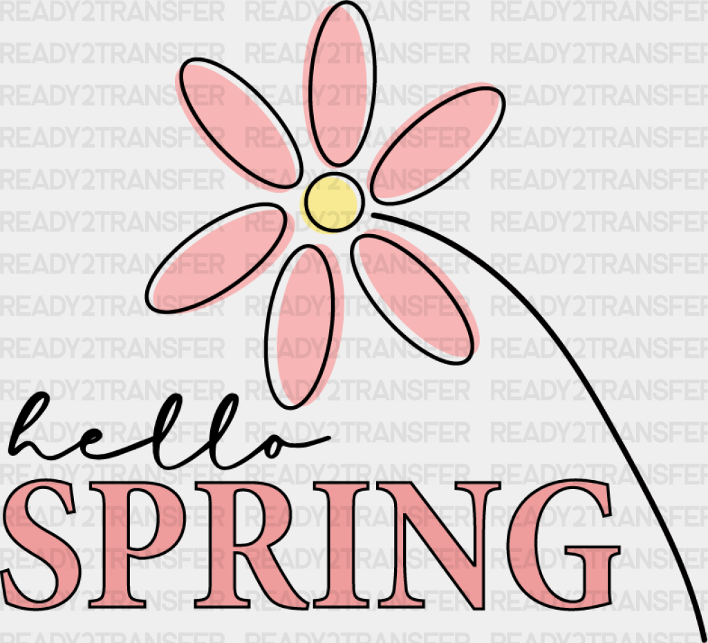 Hello Spring Flower Design - Dtf Heat Transfer Adult Unisex S & M (10’) / Black