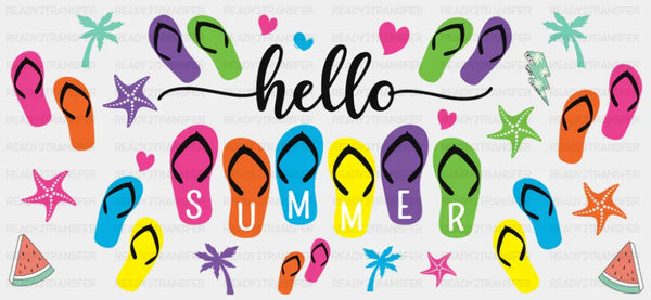 Hello Summer Colorful Flip Flops - Summer Cup Wrap UV Sticker Permanent UV DTF Decal