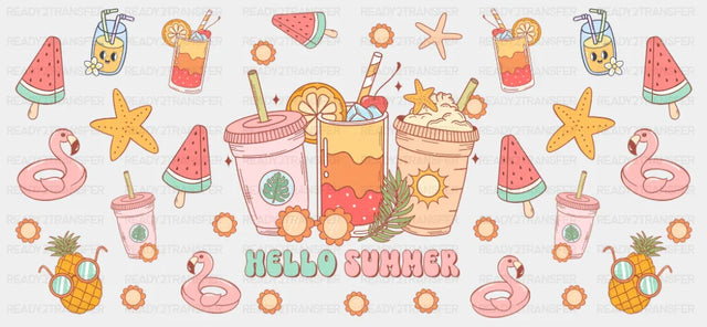 Hello Summer Drinks - Summer Cup Wrap UV Sticker Permanent UV DTF Decal