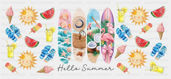 Hello Summer Surf Boards - Summer Cup Wrap UV Sticker Permanent UV DTF Decal