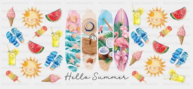 Hello Summer Surf Boards - Summer Cup Wrap UV Sticker Permanent UV DTF Decal