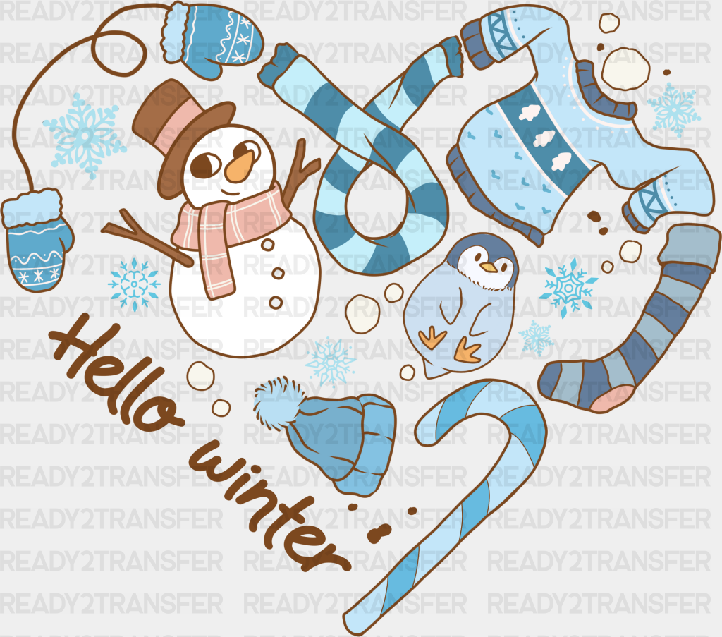 Hello Winter Heart Design - Iron On Dtf Transfer