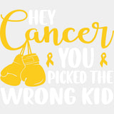 Hey Cancer You Picked The Wrong Kid - Childhood Cancer DTF Transfers - Adult Unisex - S & M (10’’) / Light Color Design