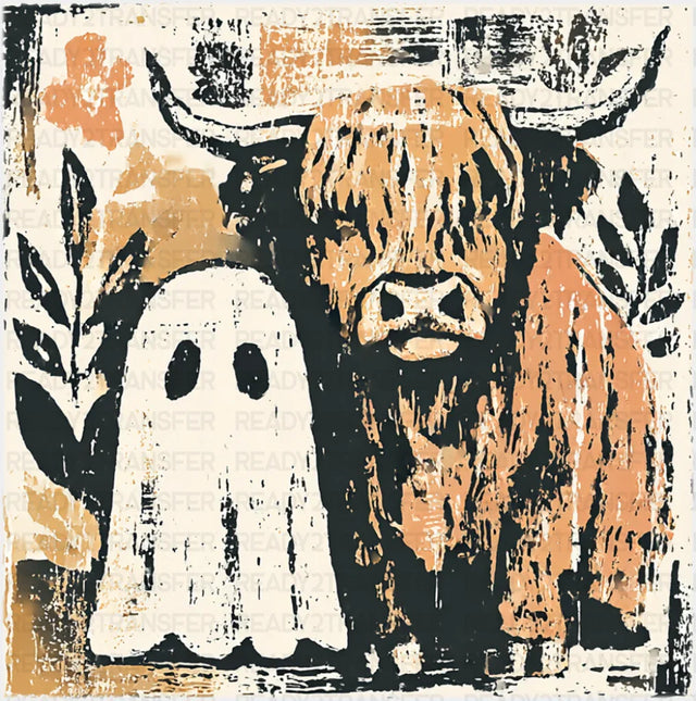 Highland Cattle & Ghost - Halloween DTF Transfer
