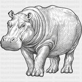 Hippopotamus B&W - Animals DTF Transfers - Adult Unisex - S & M (10’’) / Dark Color Design (See Imaging)