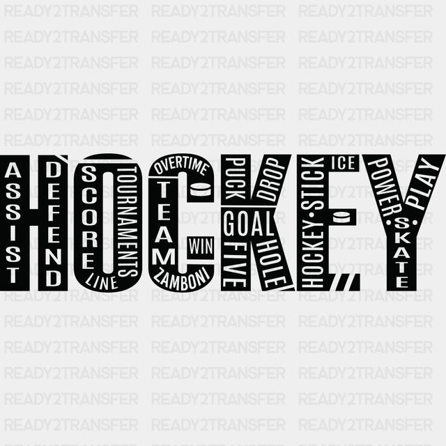 Hockey B&W Letters - Hockey DTF Transfers ready2transfer Dark Color Design (See Imaging)
