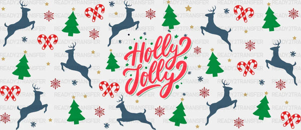 Holly Jolly Design - Christmas Cup Wrap UV Sticker Permanent UV DTF Decal