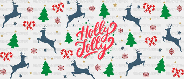 Holly Jolly Design - Christmas Cup Wrap Uv Sticker Permanent Dtf Decal