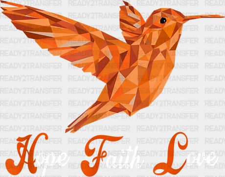 Hope Faith Love Orange Hummingbird Design - Birds Iron On Dtf Transfer Adult Unisex S & M