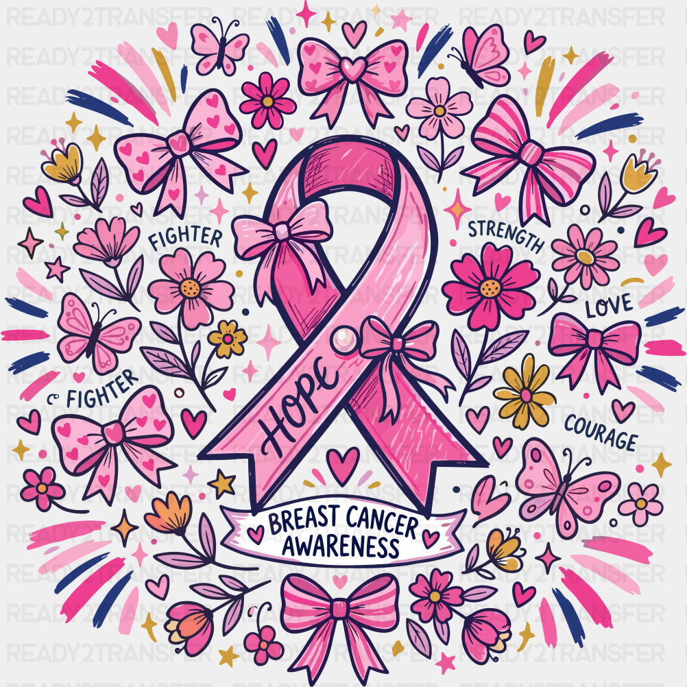Hope Ribbons - Breast Cancer DTF Transfers - Adult Unisex - S & M (10’’) / Dark Color Design (See Imaging)