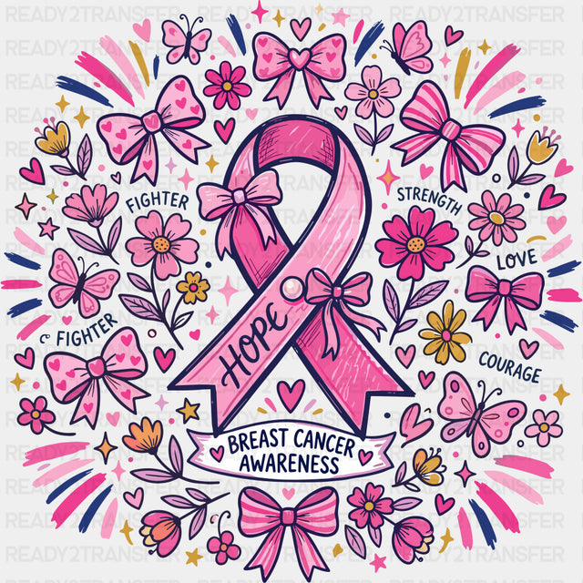 Hope Ribbons - Breast Cancer DTF Transfers - Adult Unisex - S & M (10’’) / Dark Color Design (See Imaging)