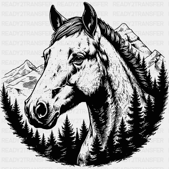 Horse B&W - Animals DTF Transfers - Adult Unisex - S & M (10’’) / Dark Color Design (See Imaging)