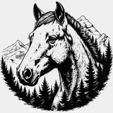 Horse B&W - Animals DTF Transfers - Adult Unisex - S & M (10’’) / Light Color Design (See Imaging)