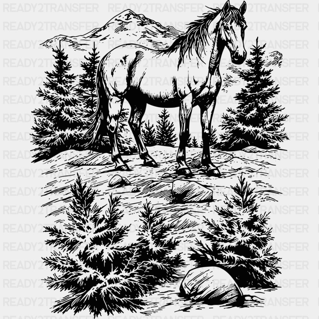 Horse In Woods - Animals DTF Transfers - Adult Unisex - S & M (10’’) / Dark Color Design (See Imaging)