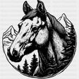 Horse & Mountain Portrait - Animals DTF Transfers - Adult Unisex - S & M (10’’) / Dark Color Design (See Imaging)