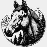 Horse & Mountain Portrait - Animals DTF Transfers - Adult Unisex - S & M (10’’) / Light Color Design (See Imaging)