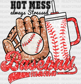 Hot Mess Always Stressed Baseball Mama - Dtf Heat Transfer Adult Unisex S & M (10’’) / White