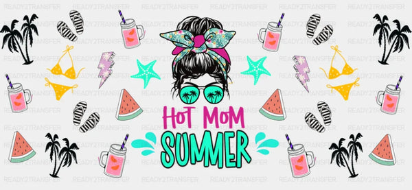Hot Mom Summer Pink & Teal - Summer Cup Wrap UV Sticker Permanent UV DTF Decal