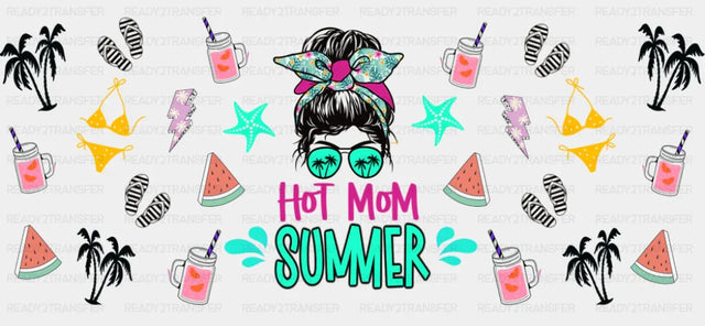 Hot Mom Summer Pink & Teal - Summer Cup Wrap UV Sticker Permanent UV DTF Decal