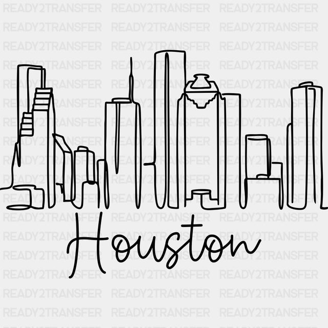 Houston, B&W City Silhouette - States & Cities DTF Transfers ready2transfer Dark Color Design (See Imaging)