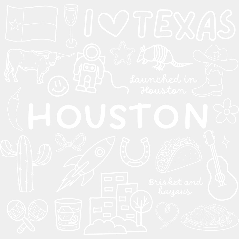 Houston B&W Doodles - States & Cities DTF Transfers ready2transfer Light Color Design (See Imaging)