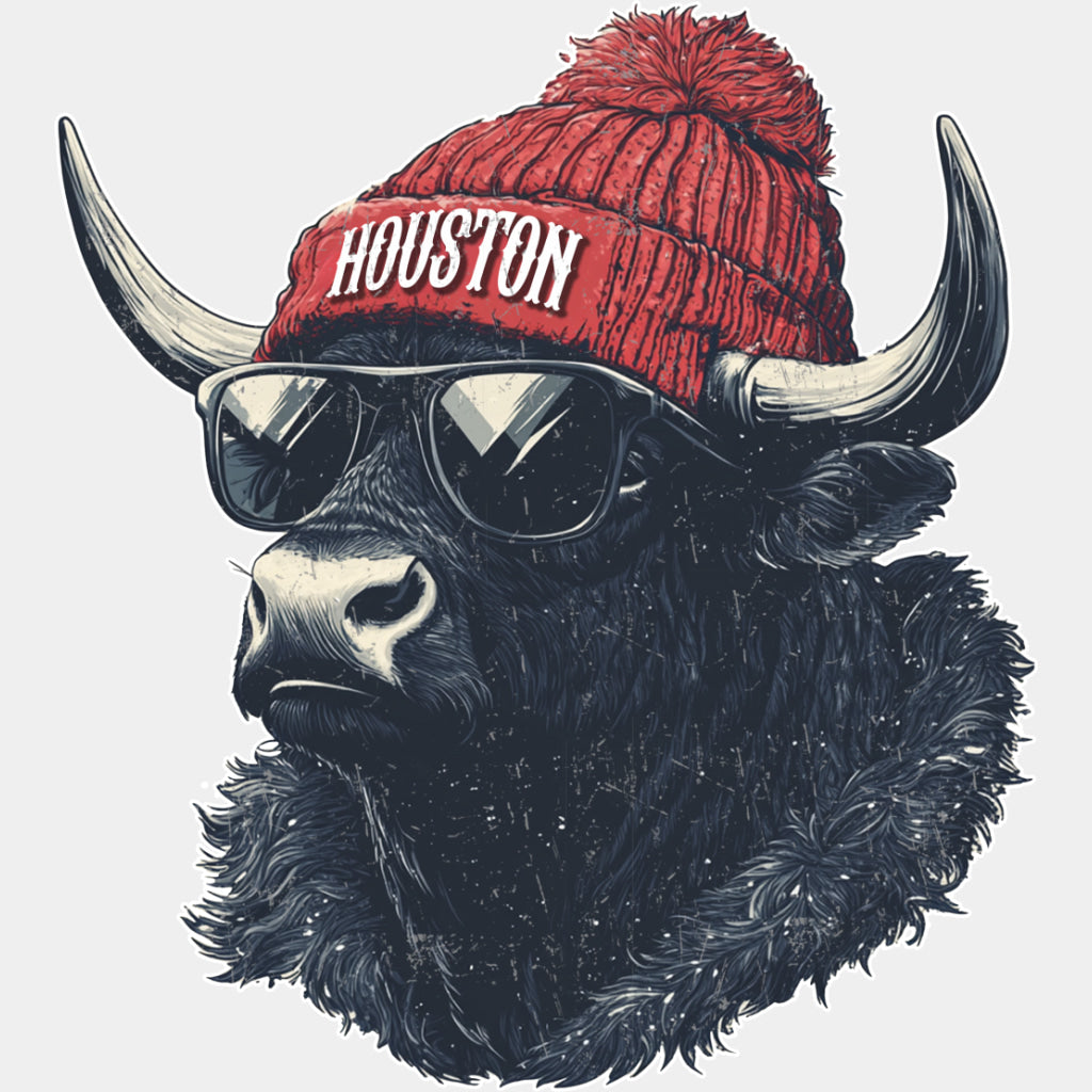 Houston Bull, Red Beanie - States & Cities DTF Transfers ready2transfer Light Color Design (See Imaging)
