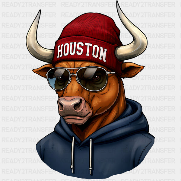 Houston Bull With Glasses - States & Cities DTF Transfers