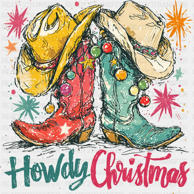 Howdy Christmas Boots & Hats - Christmas DTF Transfer Adult Unisex - S & M (10’’) / Dark Color Design (See Imaging)