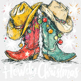 Howdy Christmas Boots & Hats - Christmas DTF Transfer Adult Unisex - S & M (10’’) / Light Color Design (See Imaging)
