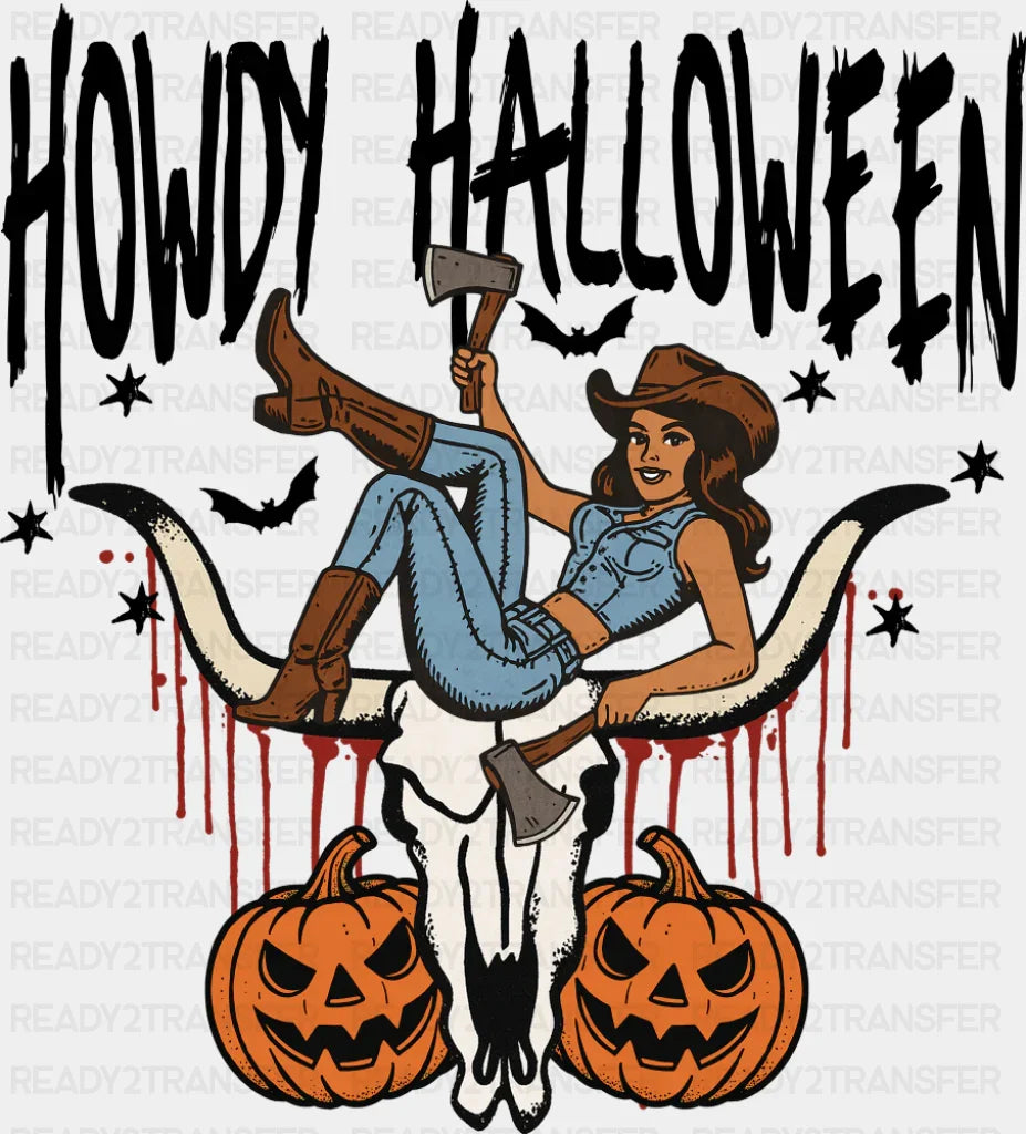 Howdy Halloween Cowgirl - Halloween DTF Transfer Adult Unisex - S & M (10’’) / Dark Color Design (See Imaging)