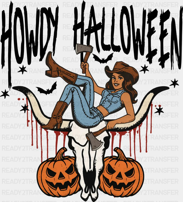 Howdy Halloween Cowgirl - Halloween DTF Transfer Adult Unisex - S & M (10’’) / Dark Color Design (See Imaging)