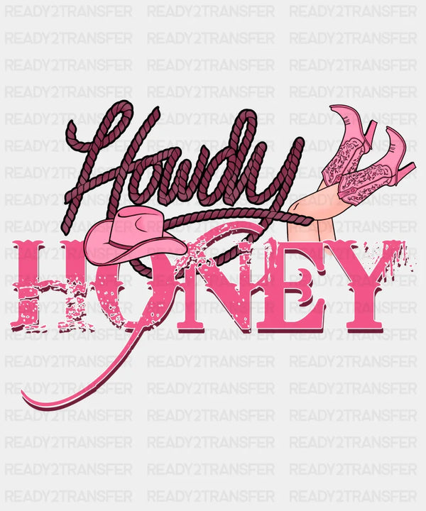 HOWDY HONEY COWGIRL PINK HAT DTF Transfer
