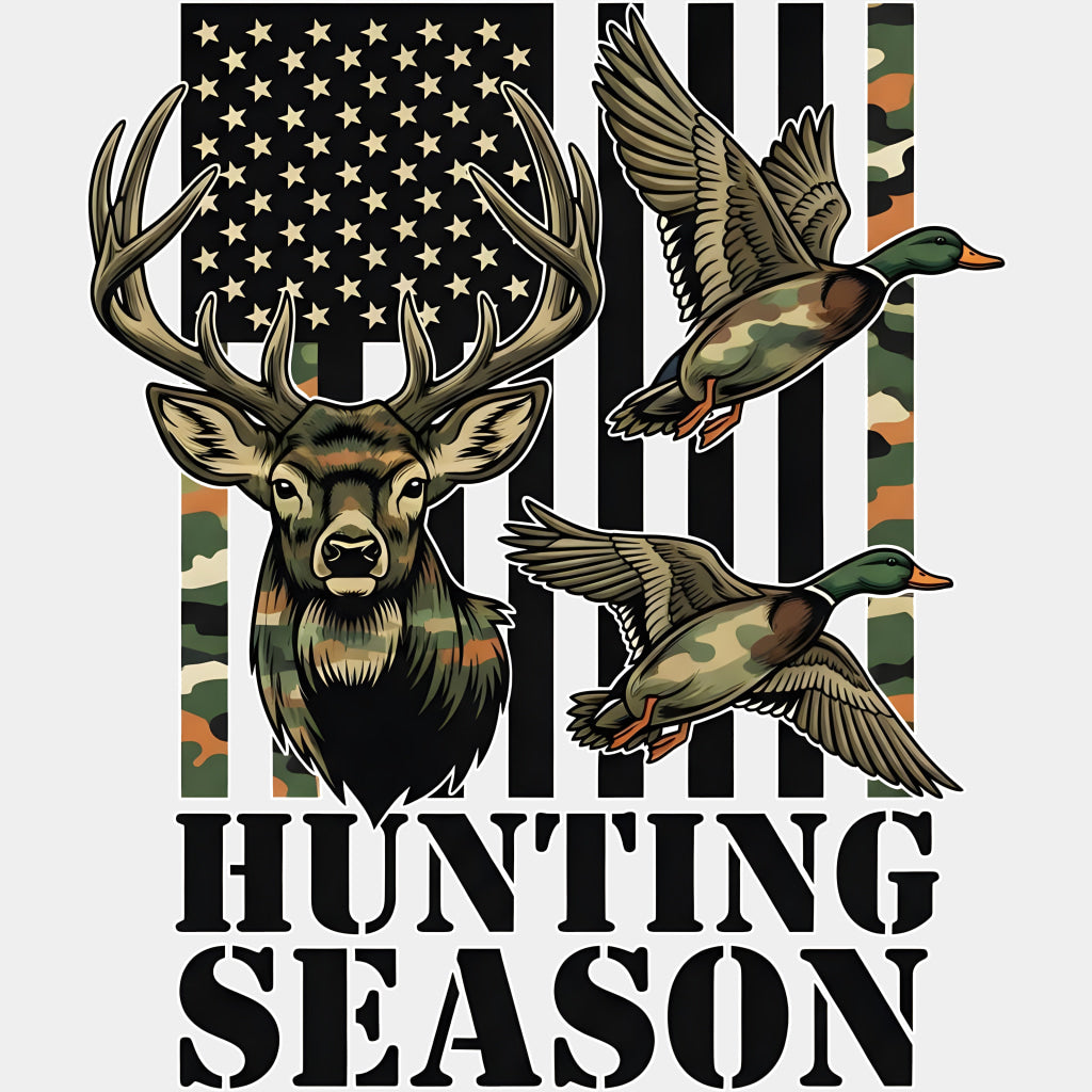 Hunting Season, B&W US Flag - Hunting DTF Transfers ready2transfer Light Color Design (See Imaging)