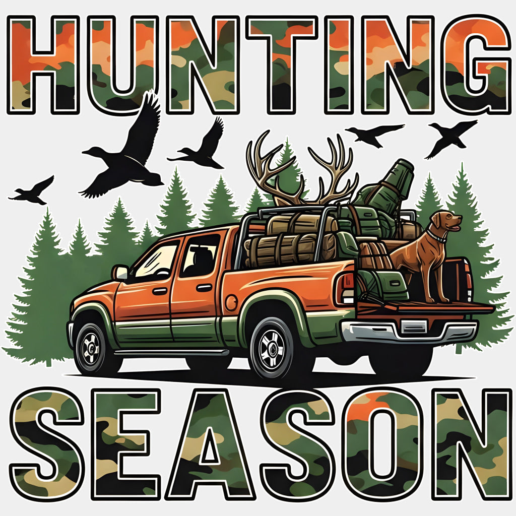 Hunting Season, Orange Truck - Hunting DTF Transfers ready2transfer Light Color Design (See Imaging)