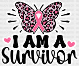 I Am A Survivor Ribbon Butterfly - Cancer Dtf Transfer Adult Unisex S & M (10’’) / Light Color