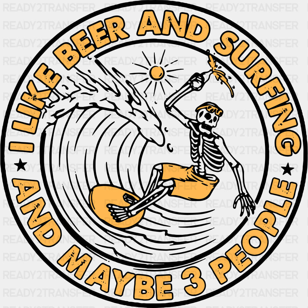 I Like Beer And Surfing - Surfing DTF Transfers ready2transfer Dark Color Design (See Imaging)