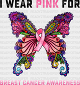 I Wear Pink Butterfly Design - Breast Cancer Dtf Transfer Adult Unisex S & M (10’’) / Dark