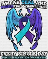 I Wear Teal And Purple - Suicide Awareness DTF Transfer Adult Unisex - S & M (10’’) / Dark Color Design (See Imaging)