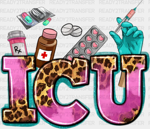ICU Leopard Doodles Design - ICU Nurse DTF Transfers