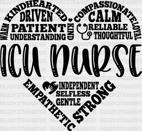 Icu Nurse Heart Design - Dtf Transfers Adult Unisex S & M (10’’) / Black