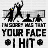 I'm Sorry Was That Your Face I Hit - Volleyball DTF Transfers ready2transfer Dark Color Design (See Imaging)