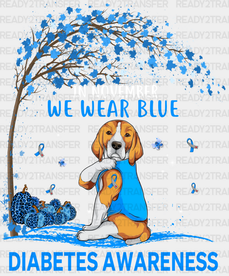 In November We Wear Blue Dog Design - Diabetes Dtf Heat Transfer Adult Unisex S & M (10’’) /