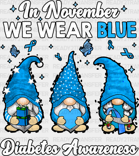 In November We Wear Blue Gnome - Diabetes Dtf Heat Transfer Adult Unisex S & M (10’’) / Dark