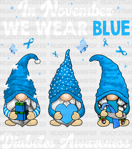 In November We Wear Blue Gnome - Diabetes Dtf Heat Transfer Adult Unisex S & M (10’’) / Light