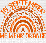 In September We Wear Orange - Leukemia DTF heat transfer ready2transfer Light Color Design ( See imaging )