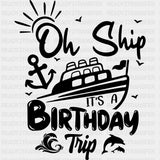 It's A Birthday Trip Black And White - Family Cruise DTF heat transfer ready2transfer Dark Color Design ( See imaging )