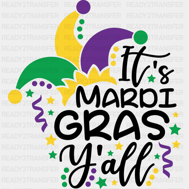 It's Mardi Gras Y'all Jester Hat - Mardi Gras DTF Transfers ready2transfer Dark Color Design (See Imaging)