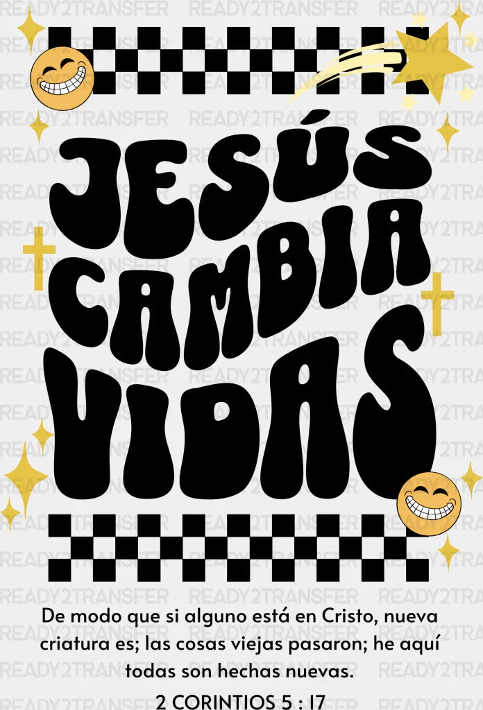 Jesus Cambia Vidas - Christianity Dtf Transfer Adult Unisex S & M (10’’) / Dark Color Design