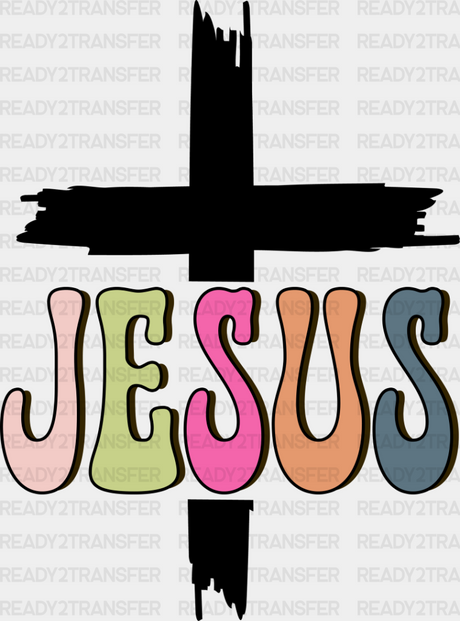 Jesus Cross Design - Christianity Dtf Heat Transfer Adult Unisex S & M (10’’) / Dark Color (See