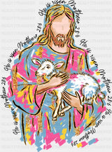 Jesus Holding A Lamb - Christianity DTF Transfer Adult Unisex - S & M (10’’) / Dark Color Design (See Imaging)